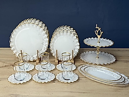 34 parça Gold Dantelli Kahvaltı&Çay Seti